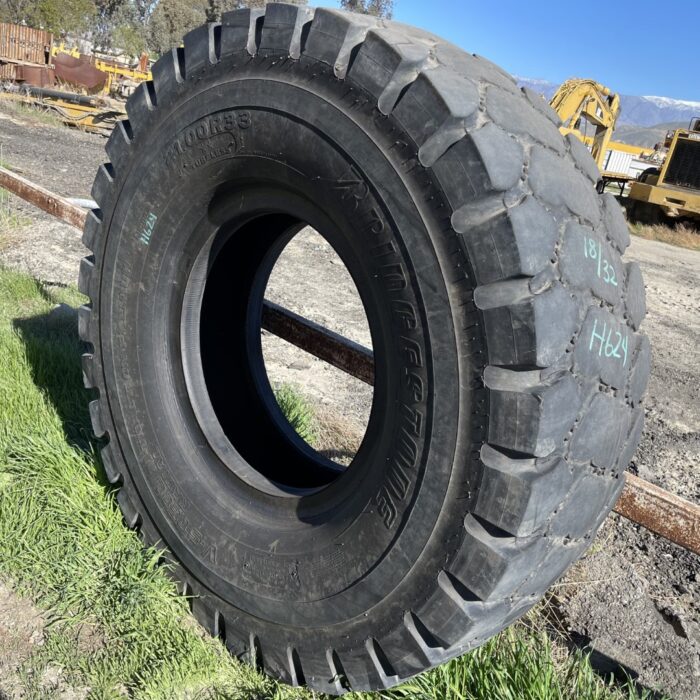 <font color='#da2127' font size ='2'><b>21.00R33 Bridgestone OTR Tire E-4 VMTP 2-Star </font></b><br><font size ='1' color='grey'>CONDITION: </font><font size ='2'>Used<br><font size ='1' color='grey'>TREAD DEPTH:</font><font size ='2'>  18/32nds<br><font size ='1' color='grey'>DETAILS:</font><font size ='2'> Clean, Uneven Wear, Shoulder Cracks<br><font size ='1' color='grey'>REF #:</font><font size ='2'> H624<br><font size ='1' color='grey'>LOCATION:</font><font size ='2'> Amarillo, TX