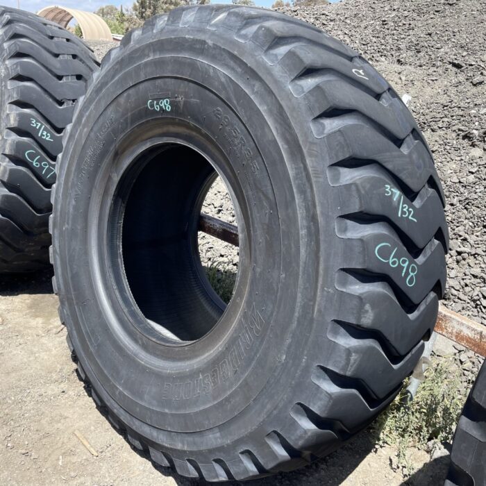 <font color='#da2127' font size ='2'><b>29.5R35 Bridgestone OTR Tire E-3 VRL 2-Star </font></b><br><font size ='1' color='grey'>CONDITION: </font><font size ='2'>Used<br><font size ='1' color='grey'>TREAD DEPTH:</font><font size ='2'>  37/32nds<br><font size ='1' color='grey'>DETAILS:</font><font size ='2'> Clean, Mild Weathering<br><font size ='1' color='grey'>REF #:</font><font size ='2'> C698<br><font size ='1' color='grey'>LOCATION:</font><font size ='2'> Rapid City, SD