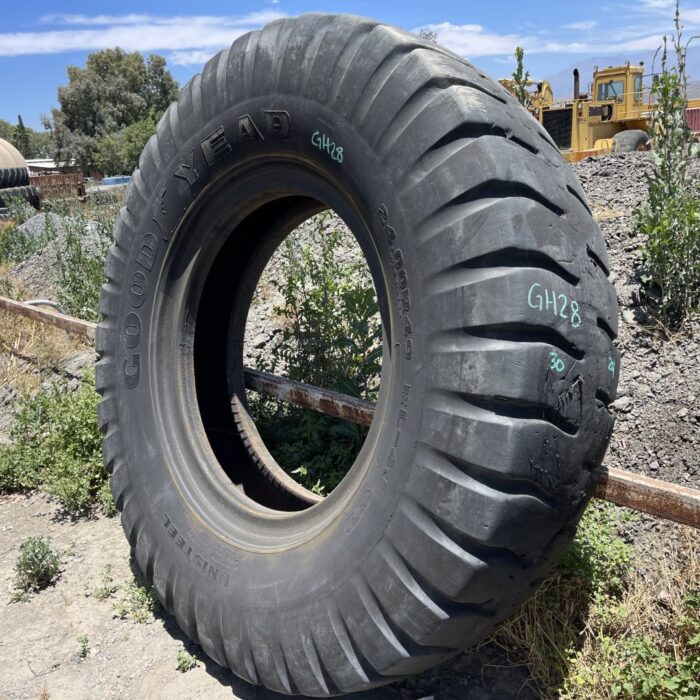 <font color='#da2127' font size ='2'><b>24.00R49 Goodyear OTR Tire E-4 RL4J 2-Star </font></b><br><font size ='1' color='grey'>CONDITION: </font><font size ='2'>Used<br><font size ='1' color='grey'>TREAD DEPTH:</font><font size ='2'>  27/32nds<br><font size ='1' color='grey'>DETAILS:</font><font size ='2'> Clean, Aged<br><font size ='1' color='grey'>REF #:</font><font size ='2'> GH28<br><font size ='1' color='grey'>LOCATION:</font><font size ='2'> Easton, KS