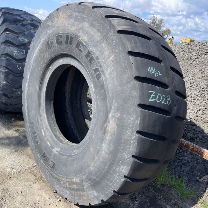 <font color='#da2127' font size ='2'><b>37.5X39 General OTR Tire E-3 CM100 CM 100 44-Ply </font></b><br><font size ='1' color='grey'>CONDITION: </font><font size ='2'>Retread-Used<br><font size ='1' color='grey'>TREAD DEPTH:</font><font size ='2'>  48/32nds<br><font size ='1' color='grey'>DETAILS:</font><font size ='2'> Clean, Liner Patches<br><font size ='1' color='grey'>REF #:</font><font size ='2'> Z028<br><font size ='1' color='grey'>LOCATION:</font><font size ='2'> Emmett, ID