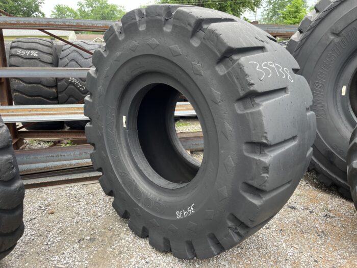 <font color='#da2127' font size ='2'><b>35/65X33 Goodyear OTR Tire L-5 NRLDL5A 24-Ply </font></b><br><font size ='1' color='grey'>CONDITION: </font><font size ='2'>Retread-Used<br><font size ='1' color='grey'>TREAD DEPTH:</font><font size ='2'>  30/32nds<br><font size ='1' color='grey'>DETAILS:</font><font size ='2'> Clean, Lower Tread<br><font size ='1' color='grey'>REF #:</font><font size ='2'> G35938<br><font size ='1' color='grey'>LOCATION:</font><font size ='2'> St. Louis, MO