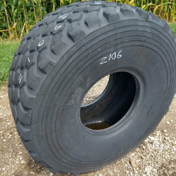 <font color='#da2127' font size ='2'><b>24R21 Michelin OTR Tire M-3 Off-Road XZL Military  16-Ply </font></b><br><font size ='1' color='grey'>CONDITION: </font><font size ='2'>Used<br><font size ='1' color='grey'>TREAD DEPTH:</font><font size ='2'>  16/32nds<br><font size ='1' color='grey'>DETAILS:</font><font size ='2'> Clean, 2001<br><font size ='1' color='grey'>REF #:</font><font size ='2'> Z106<br><font size ='1' color='grey'>LOCATION:</font><font size ='2'> Gilson, IL