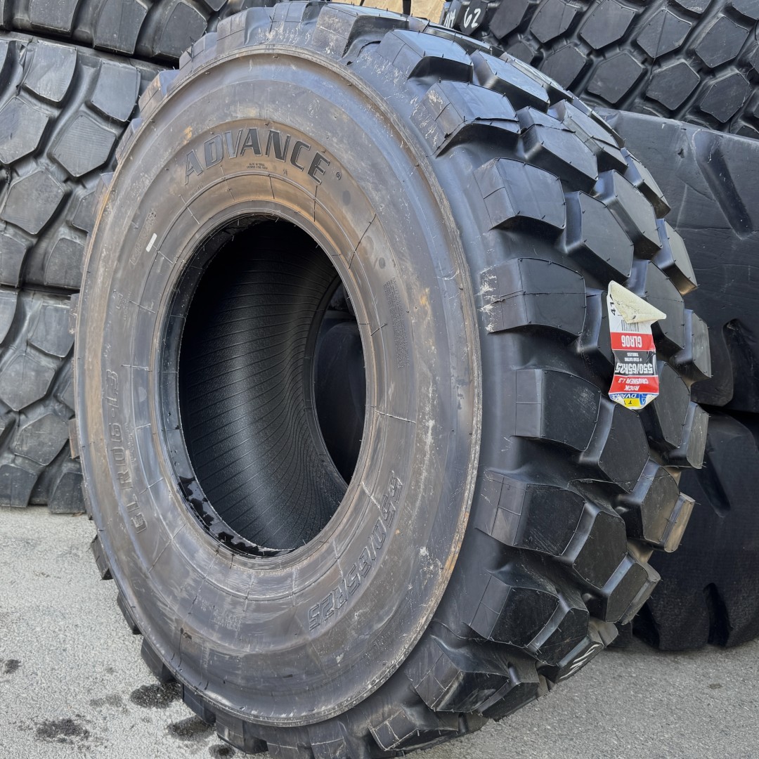 <font color='#da2127' font size ='2'><b>550/65R25 Advance OTR Tire E-3+ L-3+ GLR06 1-Star </font></b><br><font size ='1' color='grey'>CONDITION: </font><font size ='2'>New<br><font size ='1' color='grey'>TREAD DEPTH:</font><font size ='2'>  41/32nds<br><font size ='1' color='grey'>DETAILS:</font><font size ='2'> Unused<br><font size ='1' color='grey'>REF #:</font><font size ='2'> LS039<br><font size ='1' color='grey'>LOCATION:</font><font size ='2'> Fowler, CA