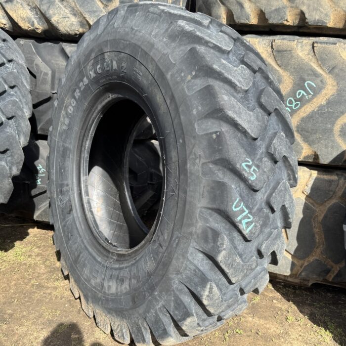 <font color='#da2127' font size ='2'><b>14.00R24 Michelin OTR Tire E-2 L-2 G-2 XGLA2 1-Star </font></b><br><font size ='1' color='grey'>CONDITION: </font><font size ='2'>Used<br><font size ='1' color='grey'>TREAD DEPTH:</font><font size ='2'>  25/32nds<br><font size ='1' color='grey'>DETAILS:</font><font size ='2'> Clean, Weathered Tread<br><font size ='1' color='grey'>REF #:</font><font size ='2'> U721<br><font size ='1' color='grey'>LOCATION:</font><font size ='2'> San Jacinto, CA