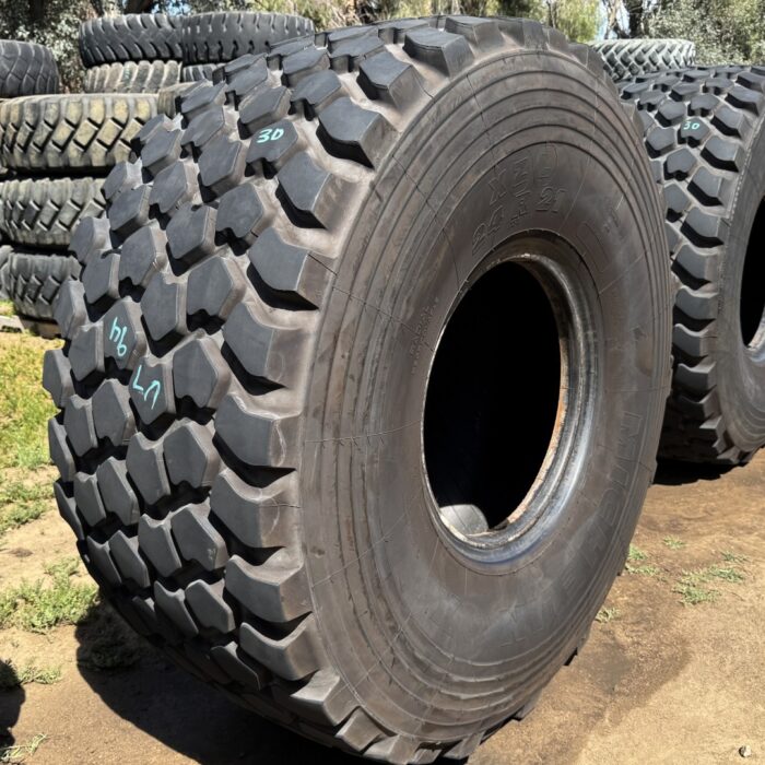 <font color='#da2127' font size ='2'><b>24R21 Michelin OTR Tire M-3 Off-Road XZL Military  16-Ply </font></b><br><font size ='1' color='grey'>CONDITION: </font><font size ='2'>Used-Low-Hour<br><font size ='1' color='grey'>TREAD DEPTH:</font><font size ='2'>  30/32nds<br><font size ='1' color='grey'>DETAILS:</font><font size ='2'> Clean, 2017<br><font size ='1' color='grey'>REF #:</font><font size ='2'> U794<br><font size ='1' color='grey'>LOCATION:</font><font size ='2'> San Jacinto, CA