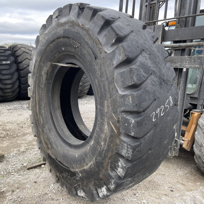 <font color='#da2127' font size ='2'><b>24.00X35 Firestone OTR Tire E-3 L-3 SRG Super Rock Grip 42-Ply </font></b><br><font size ='1' color='grey'>CONDITION: </font><font size ='2'>Used<br><font size ='1' color='grey'>TREAD DEPTH:</font><font size ='2'>  22/32nds<br><font size ='1' color='grey'>DETAILS:</font><font size ='2'> 1-Tread Section<br><font size ='1' color='grey'>REF #:</font><font size ='2'> P29258<br><font size ='1' color='grey'>LOCATION:</font><font size ='2'> Nora, VA