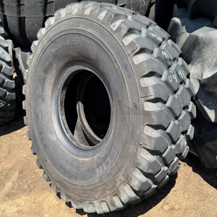 <font color='#da2127' font size ='2'><b>16.00R20 Michelin OTR Tire M-3 Off-Road XML Military  173/170G </font></b><br><font size ='1' color='grey'>CONDITION: </font><font size ='2'>Used<br><font size ='1' color='grey'>TREAD DEPTH:</font><font size ='2'>  23/32nds<br><font size ='1' color='grey'>DETAILS:</font><font size ='2'> Clean, 2016, 1-Nail Patch<br><font size ='1' color='grey'>REF #:</font><font size ='2'> U941<br><font size ='1' color='grey'>LOCATION:</font><font size ='2'> San Jacinto, CA