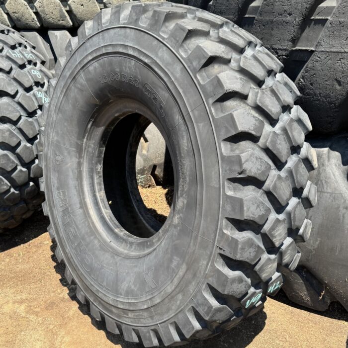 <font color='#da2127' font size ='2'><b>16.00R20 Michelin OTR Tire M-3 Off-Road XML Military  173/170G </font></b><br><font size ='1' color='grey'>CONDITION: </font><font size ='2'>Used<br><font size ='1' color='grey'>TREAD DEPTH:</font><font size ='2'>  30/32nds<br><font size ='1' color='grey'>DETAILS:</font><font size ='2'> Clean, 2002<br><font size ='1' color='grey'>REF #:</font><font size ='2'> U942<br><font size ='1' color='grey'>LOCATION:</font><font size ='2'> San Jacinto, CA