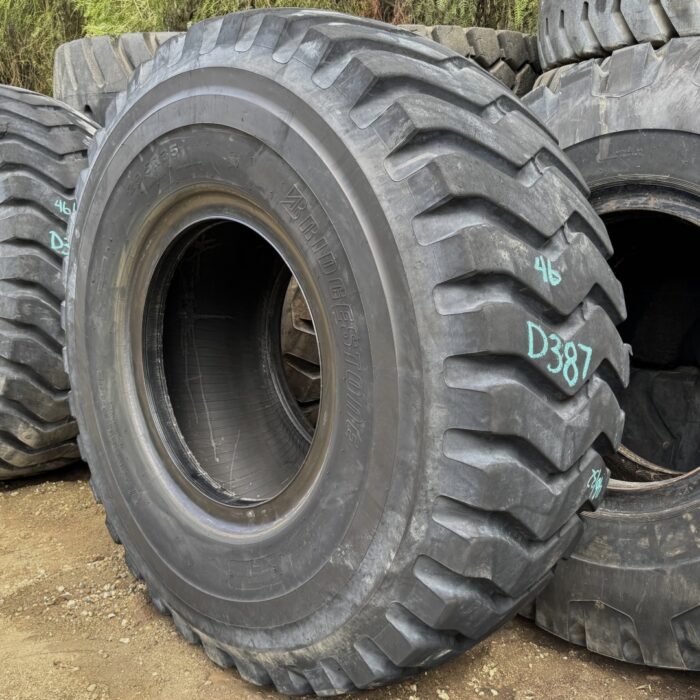<font color='#da2127' font size ='2'><b>29.5R35 Bridgestone OTR Tire E-3 VRL 2-Star </font></b><br><font size ='1' color='grey'>CONDITION: </font><font size ='2'>Used<br><font size ='1' color='grey'>TREAD DEPTH:</font><font size ='2'>  46/32nds<br><font size ='1' color='grey'>DETAILS:</font><font size ='2'> Clean, Mildly Weathered Lugs<br><font size ='1' color='grey'>REF #:</font><font size ='2'> D387<br><font size ='1' color='grey'>LOCATION:</font><font size ='2'> San Jacinto, CA