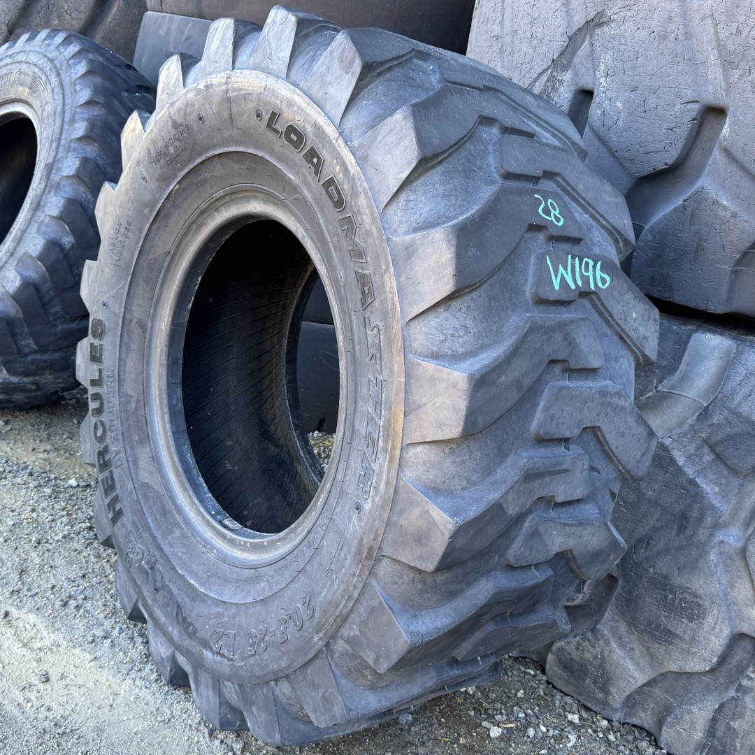 <font color='#da2127' font size ='2'><b>20.5X25 Hercules OTR Tire G-2 L-2 Loadmaster L2 16-Ply </font></b><br><font size ='1' color='grey'>CONDITION: </font><font size ='2'>Used<br><font size ='1' color='grey'>TREAD DEPTH:</font><font size ='2'> 28/32nds<br><font size ='1' color='grey'>DETAILS:</font><font size ='2'> Clean<br><font size ='1' color='grey'>REF #:</font><font size ='2'> W196<br><font size ='1' color='grey'>LOCATION:</font><font size ='2'> San Jacinto, CA