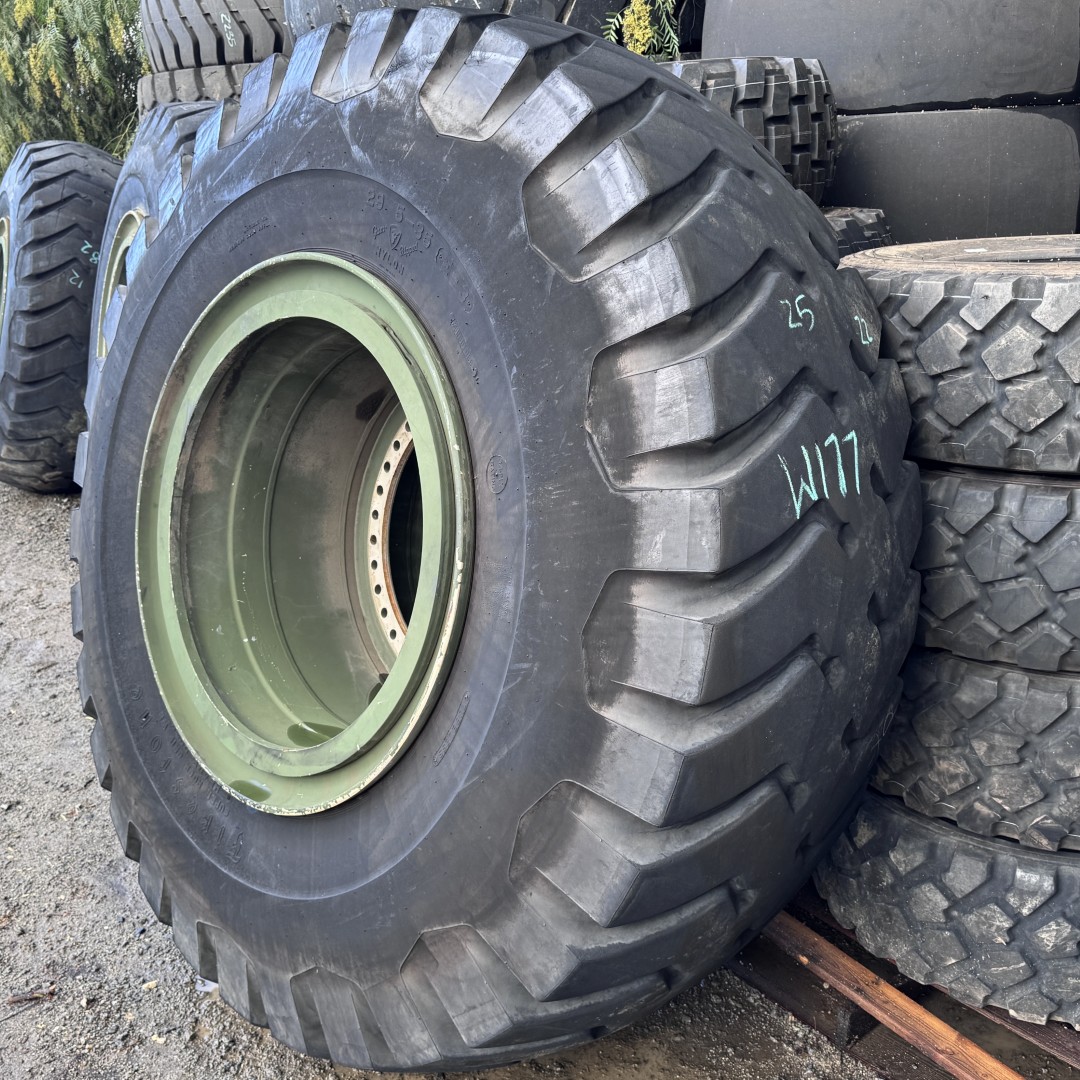 <font color='#da2127' font size ='2'><b>29.5X35 Firestone OTR Tire E-3 L-3 SRG Super Rock Grip 34-Ply </font></b><br><font size ='1' color='grey'>CONDITION: </font><font size ='2'>Used<br><font size ='1' color='grey'>TREAD DEPTH:</font><font size ='2'> 24/32nds<br><font size ='1' color='grey'>DETAILS:</font><font size ='2'> Clean, On Rim<br><font size ='1' color='grey'>REF #:</font><font size ='2'> W177<br><font size ='1' color='grey'>LOCATION:</font><font size ='2'> San Jacinto, CA