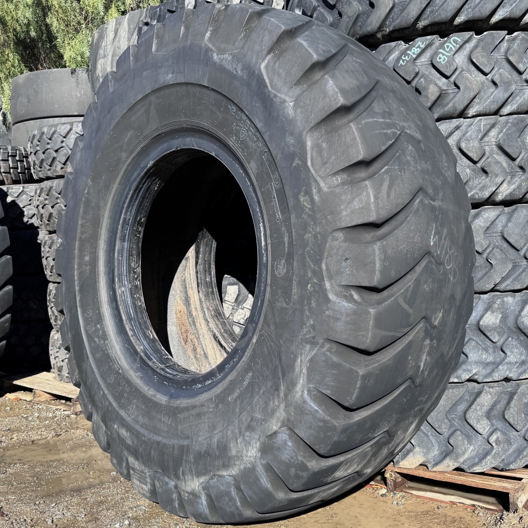 <font color='#da2127' font size ='2'><b>29.5X35 Firestone OTR Tire E-3 L-3 SRG Super Rock Grip 34-Ply </font></b><br><font size ='1' color='grey'>CONDITION: </font><font size ='2'>Used<br><font size ='1' color='grey'>TREAD DEPTH:</font><font size ='2'> 6/32nds<br><font size ='1' color='grey'>DETAILS:</font><font size ='2'> Clean, Low Rubber<br><font size ='1' color='grey'>REF #:</font><font size ='2'> W183<br><font size ='1' color='grey'>LOCATION:</font><font size ='2'> San Jacinto, CA