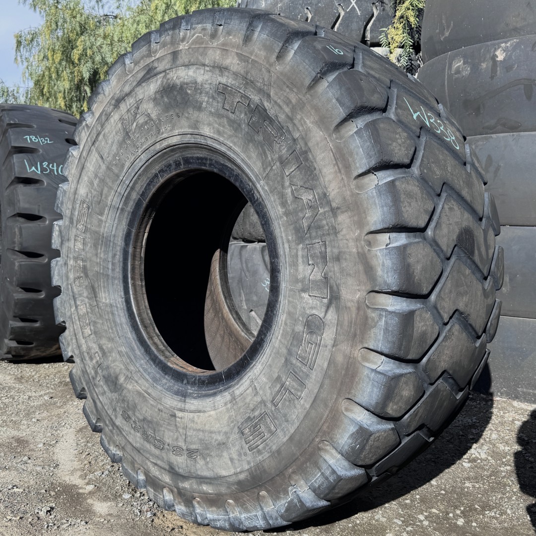 <font color='#da2127' font size ='2'><b>23.5R25 Triangle OTR Tire E-3 L-3 TB516 2-Star </font></b><br><font size ='1' color='grey'>CONDITION: </font><font size ='2'>Used<br><font size ='1' color='grey'>TREAD DEPTH:</font><font size ='2'> 15/32nds<br><font size ='1' color='grey'>DETAILS:</font><font size ='2'> Clean<br><font size ='1' color='grey'>REF #:</font><font size ='2'> W338<br><font size ='1' color='grey'>LOCATION:</font><font size ='2'> San Jacinto, CA