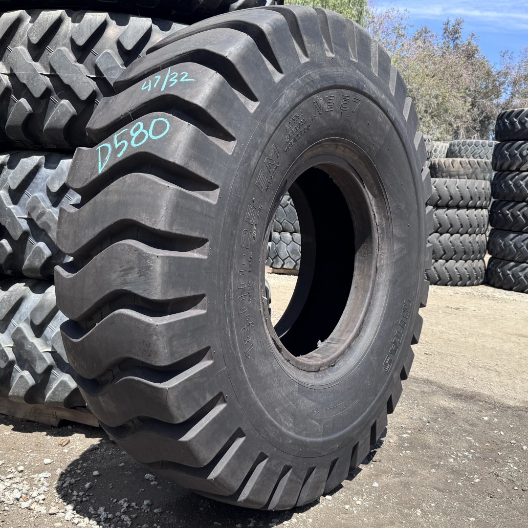 <font color='#da2127' font size ='2'><b>18.00X25 Mitas OTR Tire L-3 NB57 Extra Special 32-Ply </font></b><br><font size ='1' color='grey'>CONDITION: </font><font size ='2'>New<br><font size ='1' color='grey'>TREAD DEPTH:</font><font size ='2'> 47/32nds<br><font size ='1' color='grey'>DETAILS:</font><font size ='2'> Unused<br><font size ='1' color='grey'>REF #:</font><font size ='2'> D580<br><font size ='1' color='grey'>LOCATION:</font><font size ='2'> San Jacinto, CA
