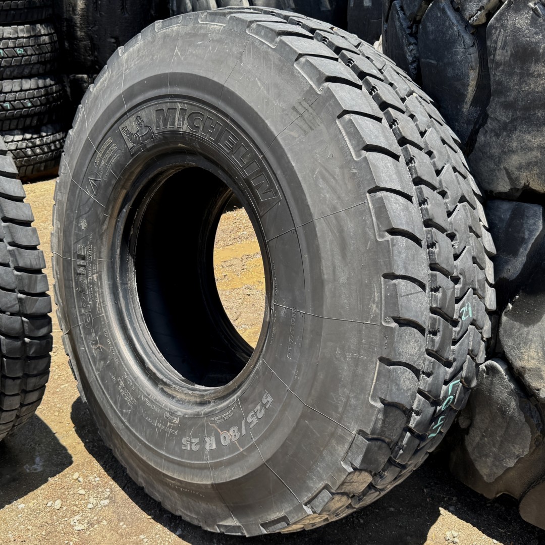 <font color='#da2127' font size ='2'><b>525/80R25 Michelin OTR Tire E-2 Crane Highway X-Crane 176F </font></b><br><font size ='1' color='grey'>CONDITION: </font><font size ='2'>Used<br><font size ='1' color='grey'>TREAD DEPTH:</font><font size ='2'> 29/32nds<br><font size ='1' color='grey'>DETAILS:</font><font size ='2'> Clean, Cupping, 20.5R25<br><font size ='1' color='grey'>REF #:</font><font size ='2'> L047<br><font size ='1' color='grey'>LOCATION:</font><font size ='2'> San Jacinto, CA