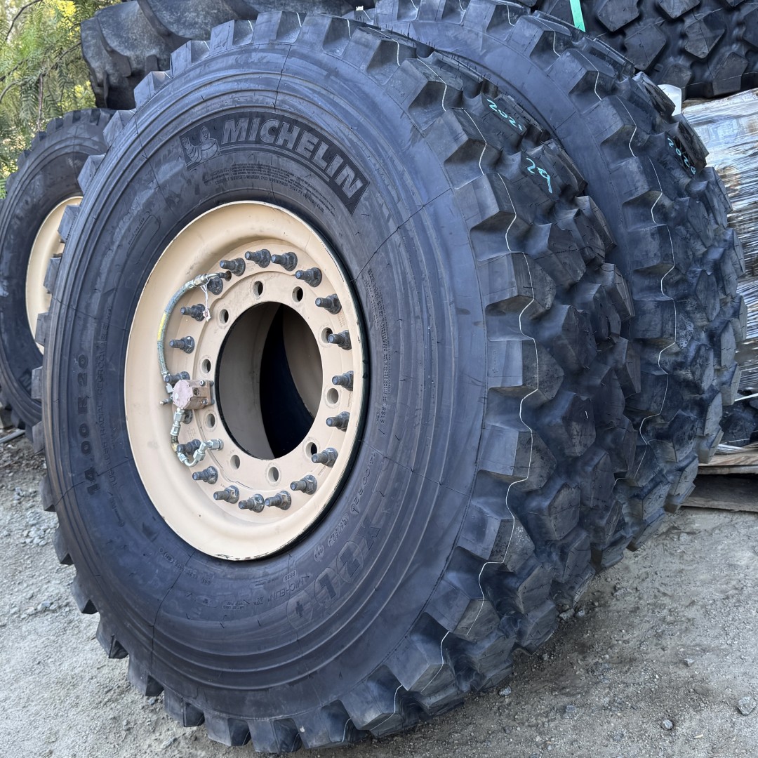 <font color='#da2127' font size ='2'><b>14.00R20 Michelin OTR Tire M-3 Off-Road XML Military 22-Ply </font></b><br><font size ='1' color='grey'>CONDITION: </font><font size ='2'>New<br><font size ='1' color='grey'>TREAD DEPTH:</font><font size ='2'> 29/32nds<br><font size ='1' color='grey'>DETAILS:</font><font size ='2'> Clean, On Rim, 2021<br><font size ='1' color='grey'>REF #:</font><font size ='2'> W441<br><font size ='1' color='grey'>LOCATION:</font><font size ='2'> San Jacinto, CA