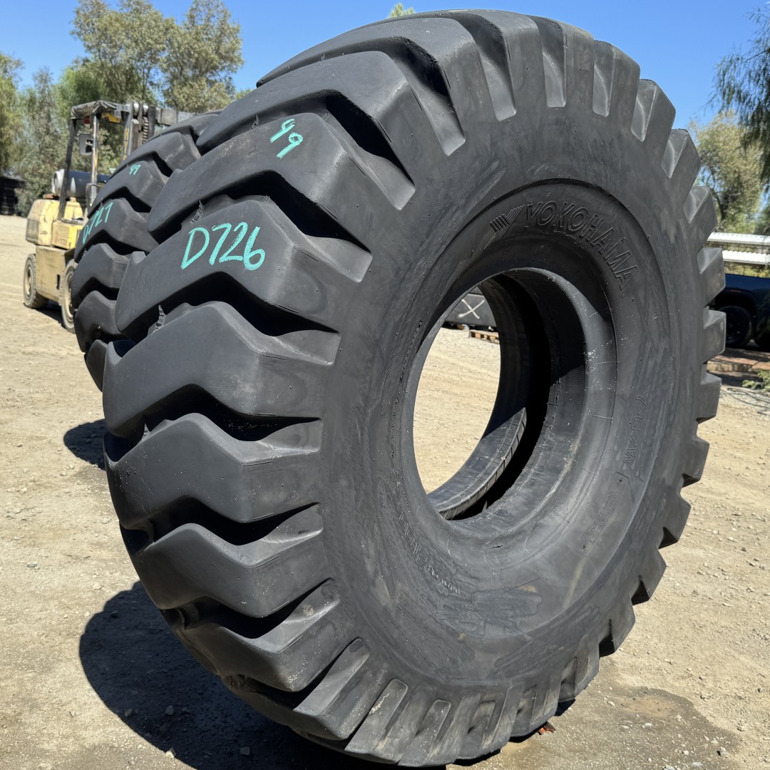 <font color='#da2127' font size ='2'><b>21.00X25 Yokohama OTR Tire IND-3 L-3 Y67W Y-67W 40-Ply </font></b><br><font size ='1' color='grey'>CONDITION: </font><font size ='2'>Used<br><font size ='1' color='grey'>TREAD DEPTH:</font><font size ='2'> 49/32nds<br><font size ='1' color='grey'>DETAILS:</font><font size ='2'> Clean<br><font size ='1' color='grey'>REF #:</font><font size ='2'> D726<br><font size ='1' color='grey'>LOCATION:</font><font size ='2'> San Jacinto, CA