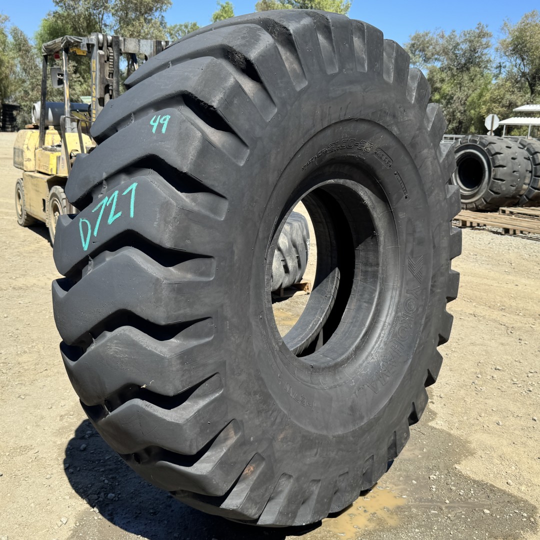 <font color='#da2127' font size ='2'><b>21.00X25 Yokohama OTR Tire IND-3 L-3 Y67W Y-67W 40-Ply </font></b><br><font size ='1' color='grey'>CONDITION: </font><font size ='2'>Used<br><font size ='1' color='grey'>TREAD DEPTH:</font><font size ='2'> 49/32nds<br><font size ='1' color='grey'>DETAILS:</font><font size ='2'> Clean<br><font size ='1' color='grey'>REF #:</font><font size ='2'> D727<br><font size ='1' color='grey'>LOCATION:</font><font size ='2'> San Jacinto, CA