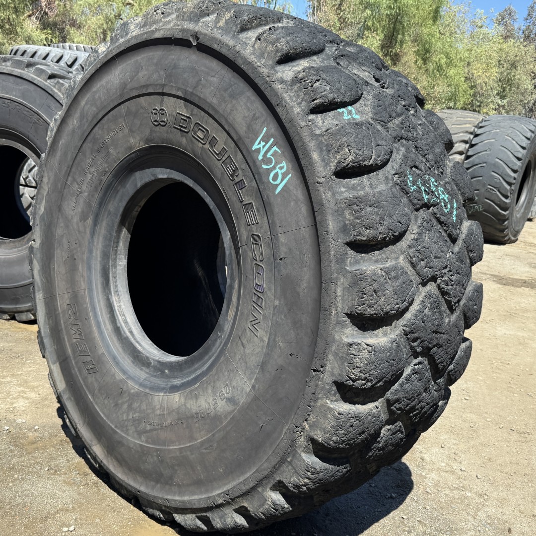 <font color='#da2127' font size ='2'><b>29.5R25 Double Coin OTR Tire E-3 L-3 REM2 29-Ply </font></b><br><font size ='1' color='grey'>CONDITION: </font><font size ='2'>Used<br><font size ='1' color='grey'>TREAD DEPTH:</font><font size ='2'> 22/32nds<br><font size ='1' color='grey'>DETAILS:</font><font size ='2'> Clean, Choppy Tread<br><font size ='1' color='grey'>REF #:</font><font size ='2'> W581<br><font size ='1' color='grey'>LOCATION:</font><font size ='2'> San Jacinto, CA