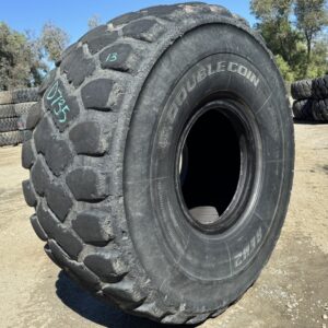 <font color='#da2127' font size ='2'><b>26.5R25 Double Coin OTR Tire E-3 L-3 REM2 2-Star </font></b><br><font size ='1' color='grey'>CONDITION: </font><font size ='2'>Used<br><font size ='1' color='grey'>TREAD DEPTH:</font><font size ='2'>  15/32nds<br><font size ='1' color='grey'>DETAILS:</font><font size ='2'> Clean, Shoulder Rock Wear on One Side<br><font size ='1' color='grey'>REF #:</font><font size ='2'> D735<br><font size ='1' color='grey'>LOCATION:</font><font size ='2'> San Jacinto, CA